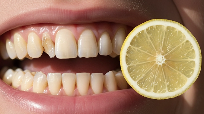 تبييض الأسنان بالليمون